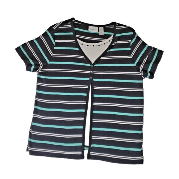 Alfred Dunner Striped Sweater Short Sleeve With Rhinestones Size Large - Picture 1 of 8